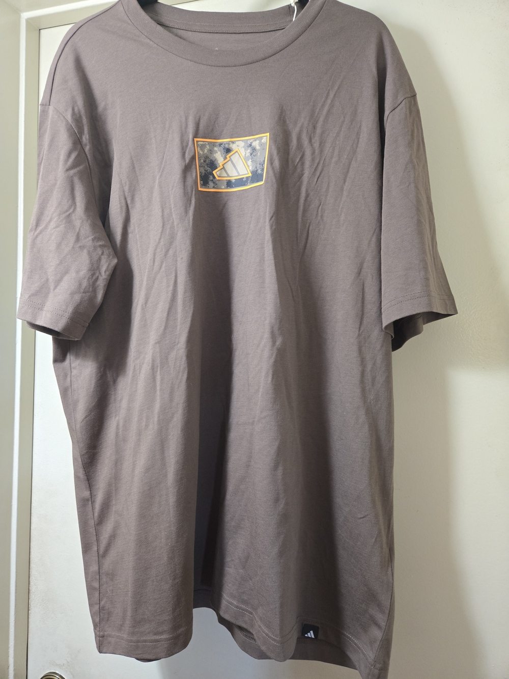 adidas Men's Taupe Short-Sleeve Graphic Logo Tee